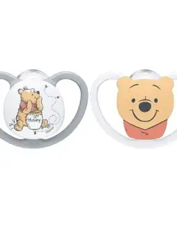 Suzeta Nuk Space Disney Winnie Silicon 6-18 luni M2 Gri/Alb, Set 2 Bucati