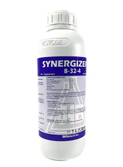 Synergizer 8-32-4 1L, ingrasamant foliar tip NPK+ microelemente (Fier, Mangan, Zinc, Acizi humici) pentru grau, orz, prun, piersic, cires, mar, par, vita de vie, cartof, tomate, ardei, lucerna