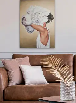 Tablou Canvas Bujor Alb, Multicolor, 70 x 50 cm