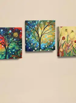 Tablou canvas cu aspect de piele (3 bucăți) Evila Originals, Galben, 33.5x33 cm