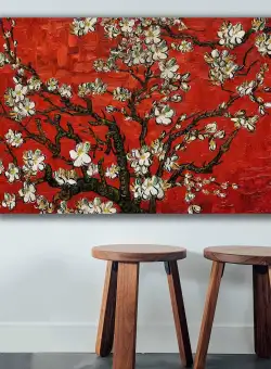 Tablou Canvas Flori Albe, Rosu, 100 x 70 cm