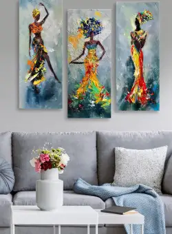Tablou MDF (3 bucăți) Marvellous African Lady, Multicolor, 50 x 70 cm