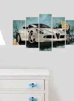 Tablou MDF ( 5 buc ) Alfa Romeo, Multicolor, 60x110 cm