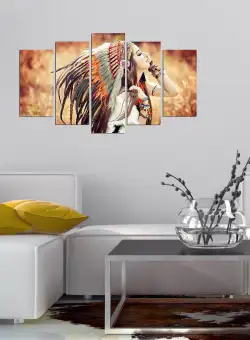 Tablou MDF ( 5 buc ) Amerindieni Frumoasa, Multicolor, 60x110 cm