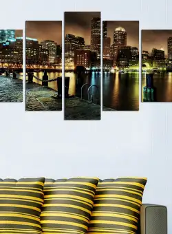 Tablou MDF ( 5 buc ) Boston Bridge, Multicolor, 60x110 cm