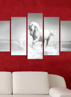 Tablou MDF ( 5 buc ) Calul Alb, Multicolor, 60x110 cm