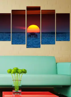 Tablou MDF ( 5 buc ) Delta Dunare, Multicolor, 60x110 cm