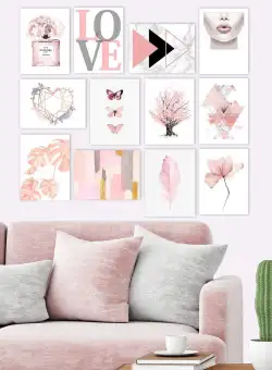 Tablou MDF Lady Rose, Roz - Alb, 15x20 cm, 12 bucati