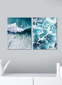 Tablou Valuri, Albastru, 40x62 cm, 2 bucăți