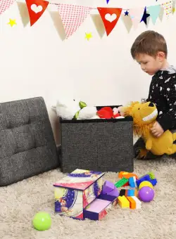 Taburet Pliabil Tamara, Cu Lada, Gri Inchis, 38 x 38 x 38 cm