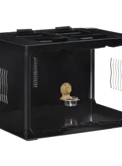 Terariu PawHut pentru Broaste Testoase de Uscat, Cameleon, Iguana, Gecko si Reptile din Sticla cu Termometru 18-34℃, 60x40x40.5cm, Negru | Aosom RO