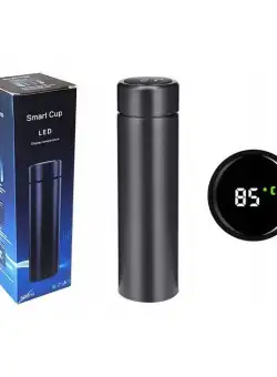 Termos smart cu afisaj led, indicator temperatura, 500 ml, negru, otel inoxidabil