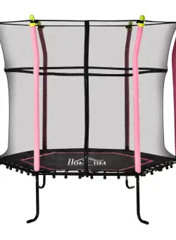 Trambulina pentru Copii 3-10 ani cu Plasa de Siguranta si Corzi Elastice HOMCOM, Roz si Negru, Φ161x163cm | Aosom RO