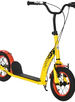 Trotineta HOMCOM pentru Copii de la 5 ani in sus cu Inaltime Reglabila, cu Frana Dubla si Roti Gonflabile, din Otel si PP, 118x55,5x85-100,5cm, Galben