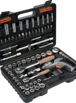 Trusa scule STHOR, chei tubulare + surubelnita cu acumulator, 109buc