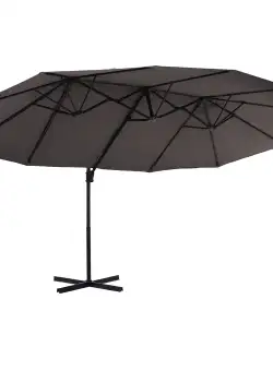 Umbrela Dubla Outsunny, Poliester Anti-UV Impermeabila Gri 270x460x250cm | Aosom RO