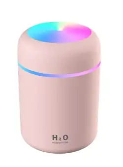 Umidificator Portabil Difuzor de Arome, Casa /Auto, Lumina LED Color/Alb, 300ml, USB, Roz