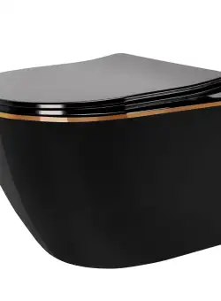 Vas WC suspendabil Rea CARLO Mini Rimless Duroplast Flat Black Gold Edge