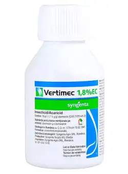 Vertimec 1,8%EC 10 ml, insecticid acaricid sistemic, Syngenta, tripsi, musca miniera, puricele melifer in culturile de legume, vita de vie, plante ornamentale, pomi fructiferi