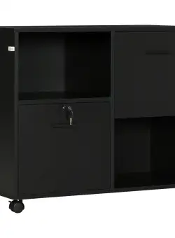 Vinsetto Dulap Mobil de Birou cu 2 Sertare pentru Dosare Rafturi Deschise PAL Manere Oțel Roti Blocare 80x40x66cm Negru | Aosom Romania