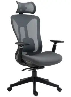 Vinsetto Scaun de Birou din Plasă Inclinabil cu Tetiera Reglabilă Suport Lombar Cotiere 3D Roti Pivotante Gri | Aosom Romania