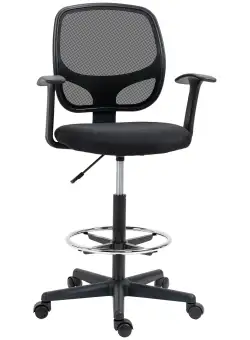 Vinsetto Scaun de Birou Reglabil, cu Cotiere și Roți Pivotante, Captușit cu Spumă, Negru | Aosom Romania