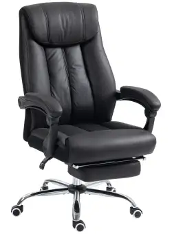 Vinsetto Scaun Directorial Rabatabil cu Suport pentru Picioare Roti Pivotante Înălțime Ajustabilă Negru | Aosom Romania