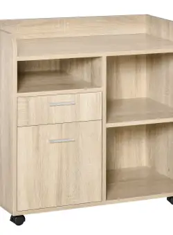 Vinsetto Suport Imprimantă Mobil, Mobilă Birou Multifuncțională, 4 Roți, Stejar, 80x40x72cm | Aosom Romania