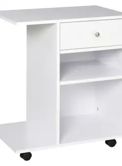 Vinsetto Suport Mobil pentru Imprimanta, Carucior Rulant pentru Dulapuri de Dosare cu Roti, Raft Reglabil, Sertar si Suport pentru Procesor CPU, Alb