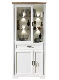 Vitrina Cu 3 Usi Si 1 Sertar Jasmine, Pin Alb Si Pin Antic, 93 Cm