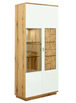 Vitrina Dakota White Cu 2 Usi Alb Si Natur, 85 Cm