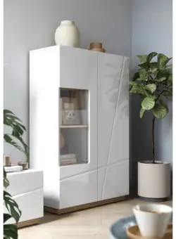 Vitrina Fuji Cu 2 Usi, Alb Si Natur, 90 Cm