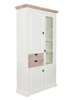 Vitrina Porto Cu 3 Usi Si 2 Sertare Alb Si Natur, 110 Cm