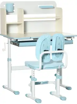 ZONEKIZ Set de birou si scaun cu inaltime reglabila Birou de scriere pentru copii masa de studiu pentru scoala cu raft | AOSOM RO