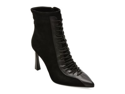 Botine elegante EPICA negre, X5H512, din piele intoarsa