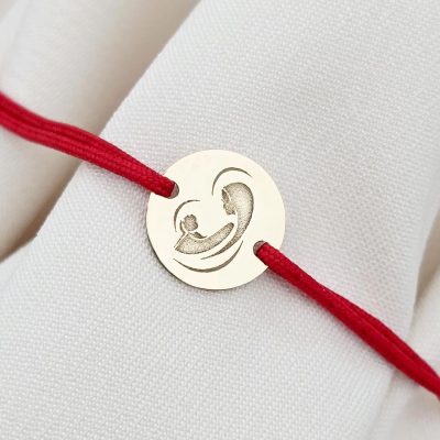 Bratara banut de 10 mm - Maica Domnului si Pruncul Sfant - Aur Galben 14K - snur reglabil