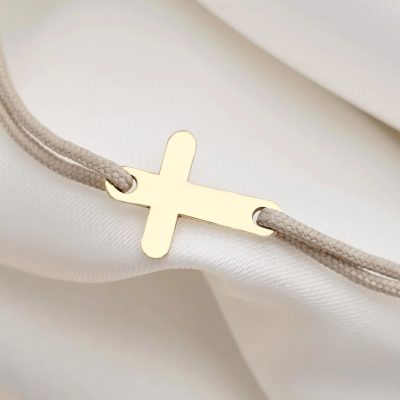 Bratara Cruciulita - Argint 925 placat cu Aur Galben 18K - snur reglabil