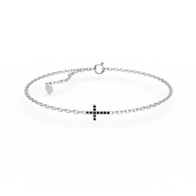 Bratara cu cruce din aur alb cu diamante negre de 0.06ct