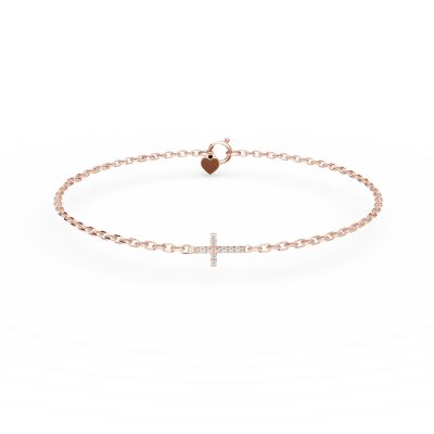 Bratara cu cruce din aur roz cu diamante de 0.05ct