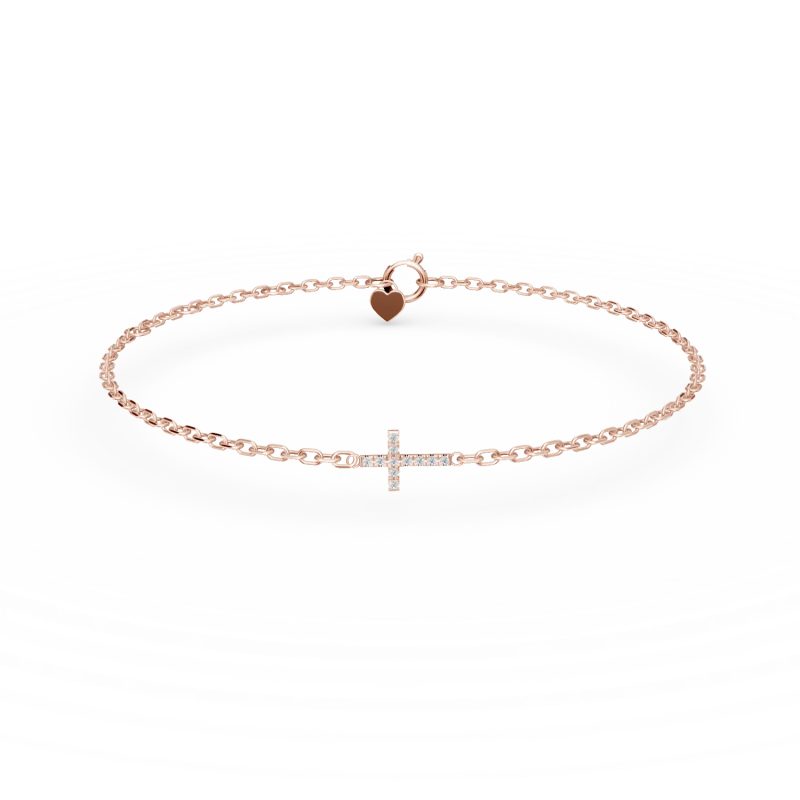 Bratara cu cruce din aur roz cu diamante de 0.05ct