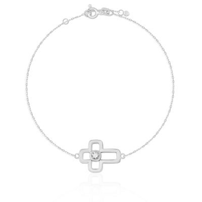 Bratara cu cruciulita din aur alb cu diamant de 0.07ct