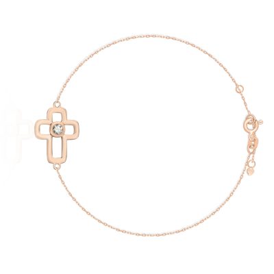 Bratara cu cruciulita din aur roz cu diamant de 0.06ct