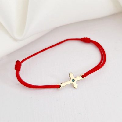 Bratara cu Diamant natural - Cruce - Aur Galben 14K - snur reglabil
