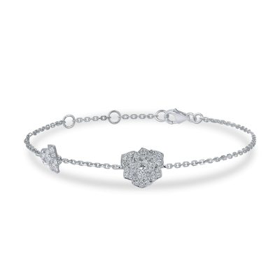 Bratara cu pandantiv floare din aur alb si diamante de 0.3ct