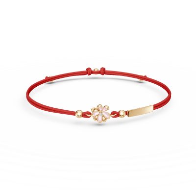 Bratara cu snur flori de tei din aur galben cu diamant de 0.01ct pentru copii