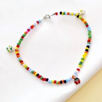 Bratara de picior – 3 Charmuri colorate din Argint 925 - Model cu bilute multicolore
