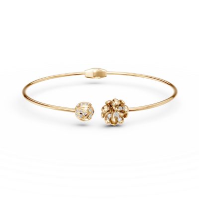 Bratara deschisa flori de tei din aur galben cu diamante de 0.1ct