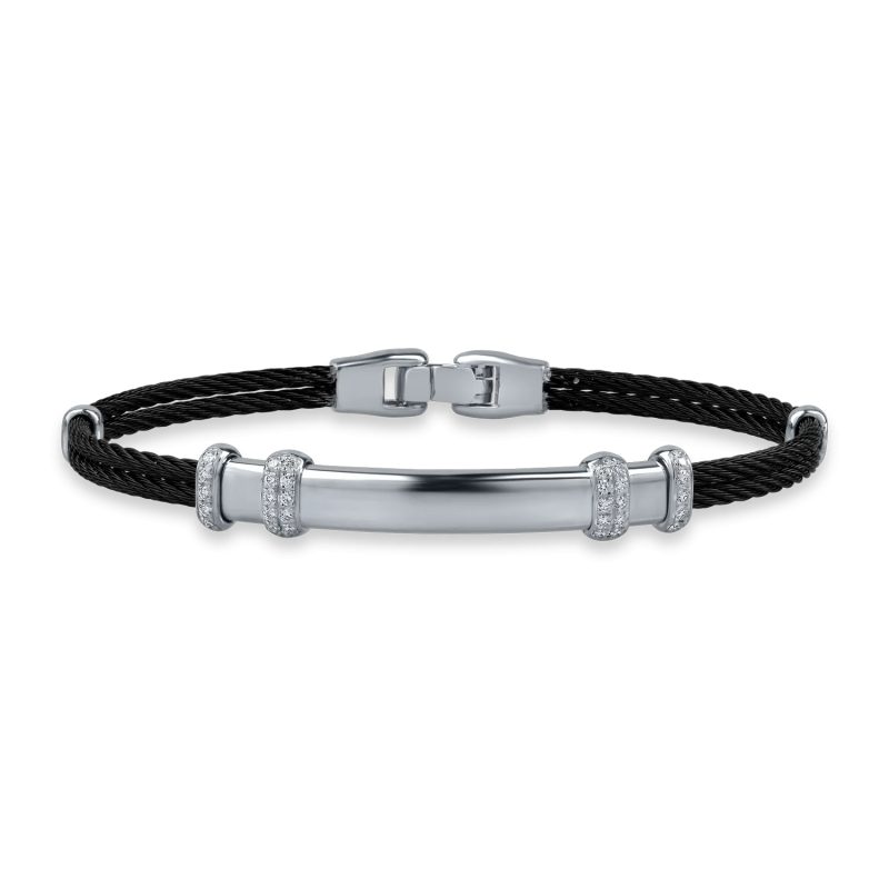 Bratara din aur alb si otel cu diamante de 0.25ct pentru barbati