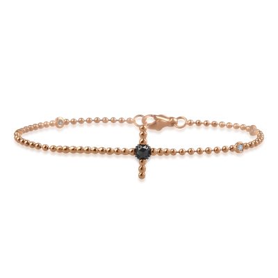 Bratara din aur roz cu diamant negru taitura rose de 0.2ct si diamante transparente de 0.15ct