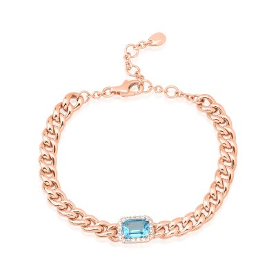Bratara din aur roz cu topaz albastru rectangular de 1.92ct si diamante de 0.21ct